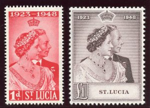 St Lucia 1948 KGVI Silver Wedding set complete MNH. SG 144-145. Sc 129-130.