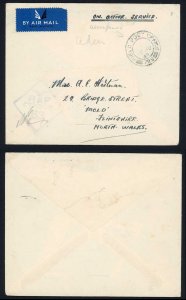 Aden KGVI Stampless Censor cover to North Wales