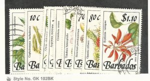 Barbados, Postage Stamp, #754//765 (9 Different) Used, 1989 Flowers