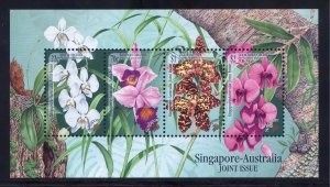 Singapore 861A MNH,  Orchids /Joint Issue (Australia) Souvenir Sheet from 1998.