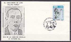 Peru, 31/OCT/86 issue. Musician F. Pinglo cancel on Envelope. ^