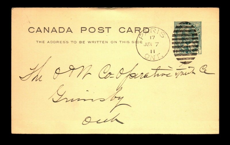 Canada 1911 Paris ONT Crisp Duplex Cancel Card - L27876