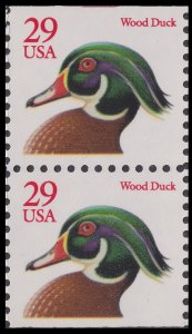 US 2485 Wood Duck Red 29c vert pair MNH 1991