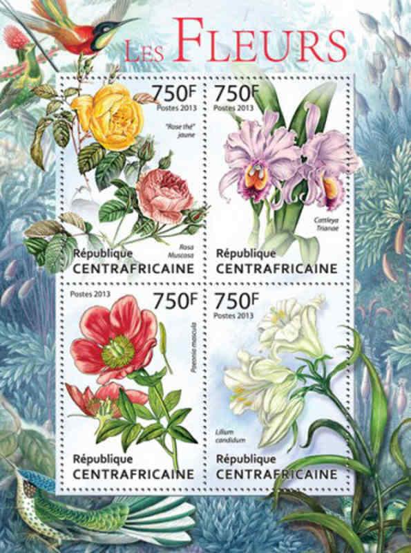 Central Africa - Roses & Birds - 4 Stamp Sheet - 3H-496