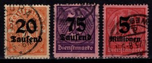 Germany 1923 Official stamps Surch. Tausend / Millionen, Part Set [Used]