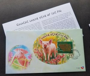 South Africa Year Of Pig 2007 Lunar Chinese Zodiac (FDC) *odd *embossed *unusual