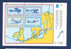 FINLAND - Sc 773 - FVF MNH S/S - airplanes, map, Finlandia 88 - 1987