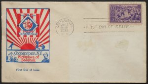 U.S. Used #855 3c Baseball First Day Cover 1st Leather Stocking Club Cachet