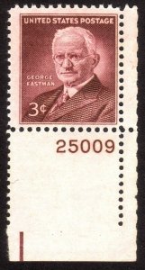 1954, US 3c, George Eastman, MNH, Plate single, Sc 1062