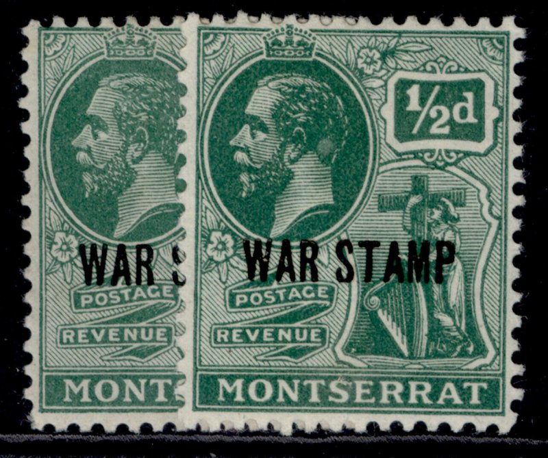 MONTSERRAT GV SG61 + 61b, ½d SHADE VARIETIES, M MINT.