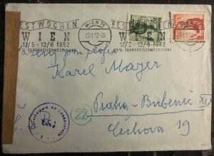 1952 Vienna Austria Censored Cover To Prague Czechoslovakia Slogan Cancel