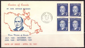 F2228   CANADA   FDC # 393      Block 4      Rt. Hon. Arthur Meighen