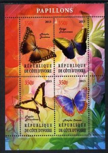 IVORY COAST - 2013 - Butterflies #1 - Perf 4v Sheet - MNH - Private Issue