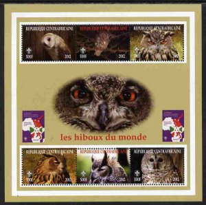 C A R - 2012 - Owls of the World, Scout Logo - Perf 6v Sheet - Mint Never Hinged