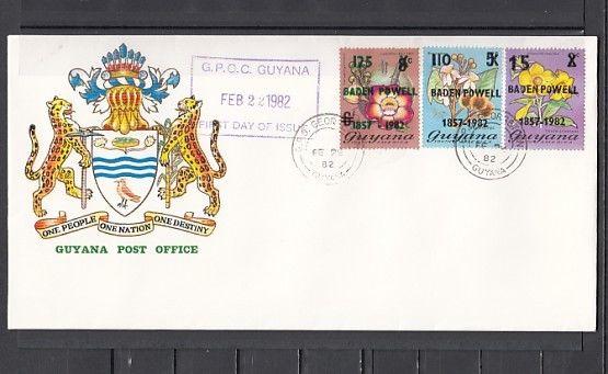 Guyana, Scott cat. 464a-466a. Scout Baden Powell o/print. First day cover. ^