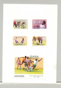 Uganda #480-484 World Cup Soccer 4v & 1v S/S Imperf Proofs on card