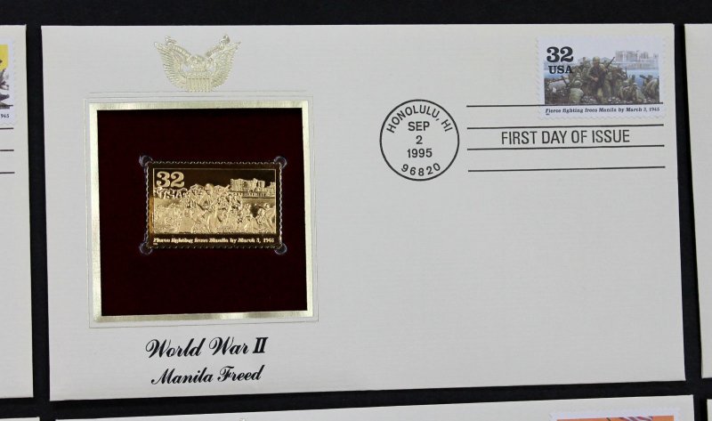 US #2981a-j FDC 22K Gold Replicas Set of 10 WWII Victory at Last