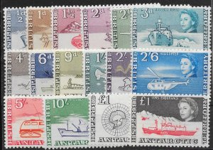 BRITISH ANTARCTIC TERR. SG1/15a 1963-9 DEFINITIVE SET MNH