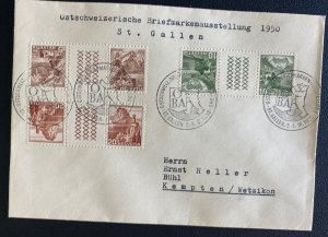 1950 St Gallen Switzerland First Day Cover FDC To Germany Tete Beche Pairs Stamp