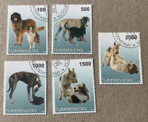 Turkmenistan 1998 Scott unlisted set of 5 CTO - various domesticated dogs