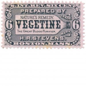 RS230c U.S. Revenue Henry R. Stevens, Vegetine Medicine Stamp, Pink Paper, 6c