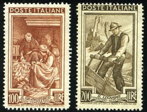 Italy #566-567 (Sass. 651-652) Cat€130, 1950 Italian Labor, 100L and 200L, ...