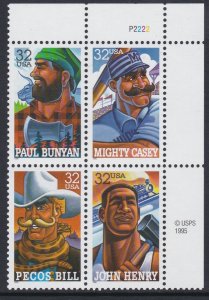 3086a Folk Heroes Plate Block  MNH