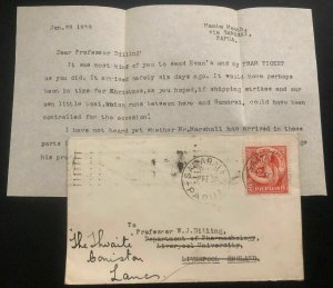 1936 Samarai Papua New Guinea Cover To Liverpool England Letter Prof WJ Dilling