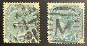 East India #26 + #26B Used (c1866-68) Queen Victoria - Four Annas