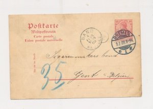 D353631 Germany Deutsches Reich Postal Stationery 1909 Bremen Gent Belgium