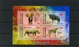IVORY COAST 2013  AFRICAN ANIMALS SHEET OF 4 STAMPS  MNH 