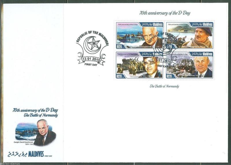 MALDIVES 2015 70th ANN OF D DAY DWIGHT EISENHOWER SHEET  FIRST DAY COVER
