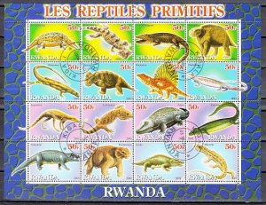 Rwanda, 2001 Cinderella issue. Reptile Dinosaurs, sheet of 16. Canceled. ^