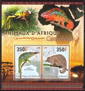 Djibouti 2013 Reptiles Lizards Chamaleon Sheet MNH