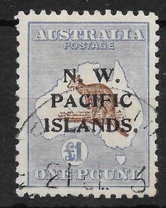 NEW GUINEA SG99 1916 £1 CHOCOLATE & DULL BLUE KANGAROO USED (r)