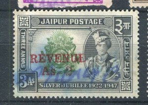 INDIA; JAIPUR 1947 early Silver Jubilee issue fine used Revenue 3a. value