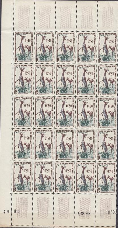 Somali Coast - 1958 Fauna complete sheet block of 25 (5*5) Sc# 271/273 MNH (413)