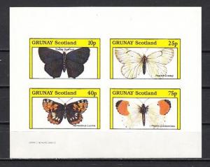 Grunay, Scotland Local. 1981 issue. Butterflies, IMPERF sheet of 4