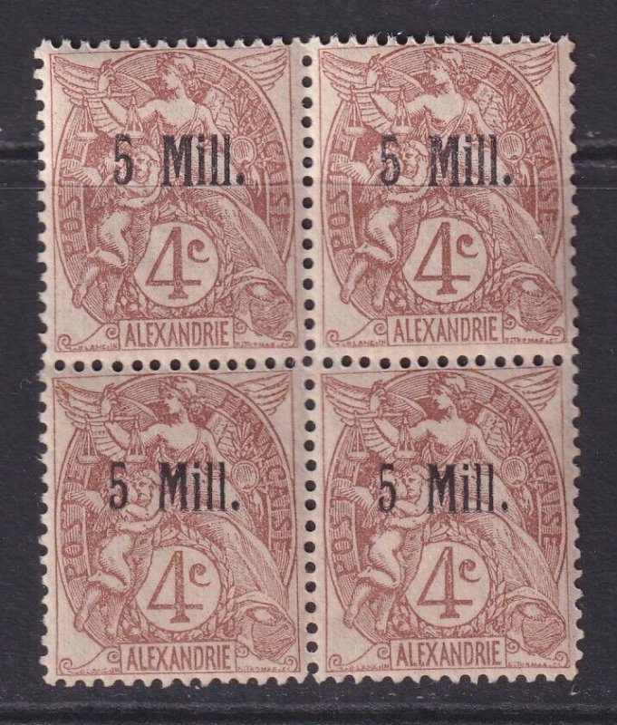 Alexandria (French Offices), Scott 35 (Yvert 39), MNH/LH block (crease at bot)