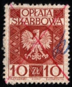 Vintage Poland Revenue 10 Złoty Stamp Duty Used