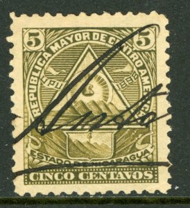 Nicaragua 1896 Seebeck 5¢ Coat of Arms Unwmk Postally Used B834 ⭐⭐⭐⭐