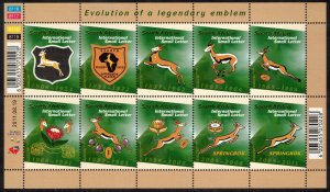 SOUTH AFRICA 2011 Evolution of Springbok Emblems Rugby Sheet; Scott 1466; MNH