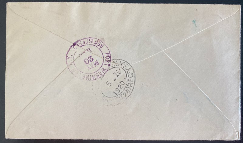 1920 Turks & Caicos Island Reg Cover To Port Washington NY USA War Stamp 5 