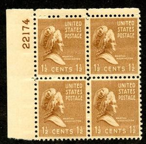 U.S. Scott  805 MNH Pre-Electric Eye Plate Block of 4