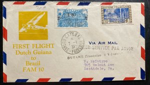 1941 Cayenne French Guiana First Flight Cover FFC To Scottldale PA USA Sc#160