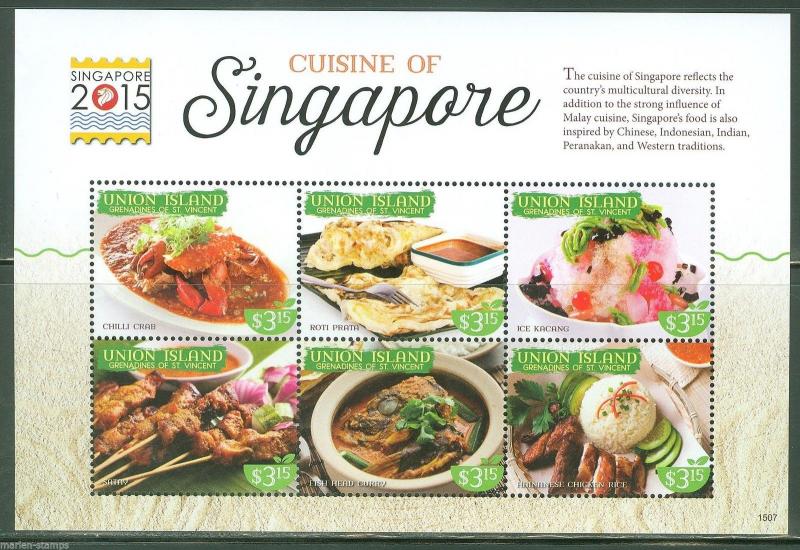 UNION  2015 CUISINE OF SINGAPORE  SHEET CONJUNCTION WITH SINGAPORE 2015 MINT NH