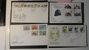 GB 1979/80 QEII FDC 4 police, christmas, birds, railways