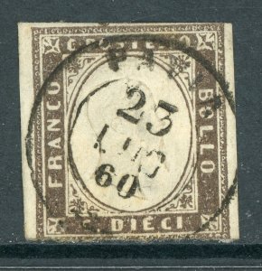 Italy 1860 Sardinia 10¢ Gray Brown Scott #11 VFU O905 ⭐⭐⭐⭐⭐
