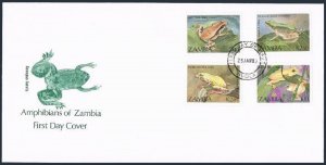 Zambia 462-465 FDC.Michel 470-473. Red toad,Puddle,Marbled,Yung frogs,1989.