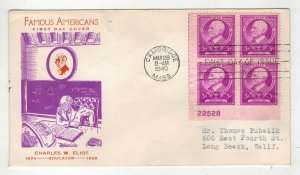1940 FAMOUS AMERICANS FIDELITY PLATE #22528 BLOCK 871 CHARLES W ELIOT EDUCATOR